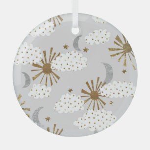 Ornement En Verre Nuages, soleil, lune, motif minimaliste.