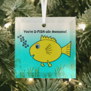 Ornement En Verre O-Fish-ally Awesome Poisson Cartoon de natation