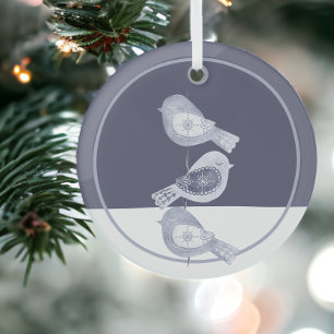 Ornement En Verre Oiseaux bleus nordiques de Noël