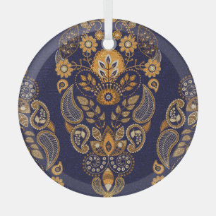 Ornement En Verre Or et bleu, motif sans couture fleurie.
