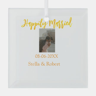 Ornement En Verre Orange yellow retro photo happily married couple
