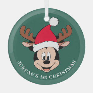 Ornement En Verre Oreilles de Renne de Mickey Mouse   1er Noël de Bé