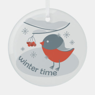 Ornement En Verre Ours d'hiver et baies de raies rouges