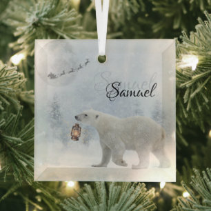 Ornement En Verre Ours polaire de Noël personnalisé lumineux 