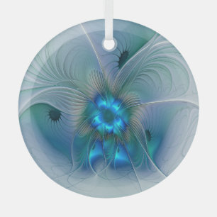 Ornement En Verre Ovations debout, fractale bleue turquoise abstrait