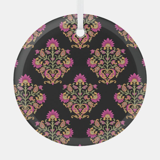 Ornement En Verre Paisley floral moghol, design sans soudure. (Recto)