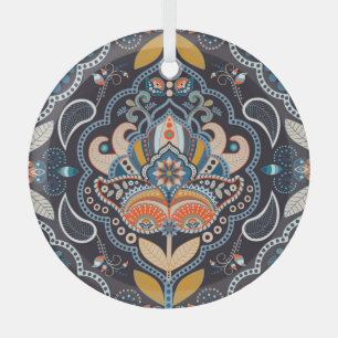 Ornement En Verre Paisley Floral : Motif indien foncé
