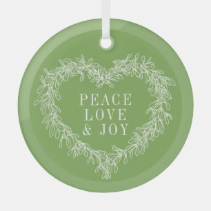 Ornement En Verre Paix, amour joie vert mistletoe Noël vert