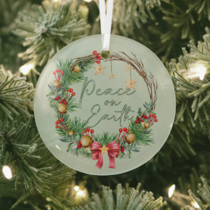 Ornement En Verre Paix sur Terre dans la couronne de Noël