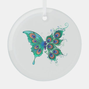 Ornement En Verre Papillon aux plumes de paon vert