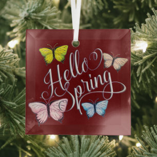 Ornement En Verre Papillon Bonjour printemps