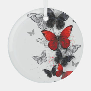 Ornement En Verre Papillons noirs et rouges volants
