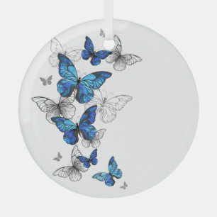 Ornement En Verre Papillons volants bleus Morpho