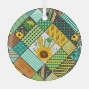 Ornement En Verre Patchwork de céréales, tournesols, motif géométriq