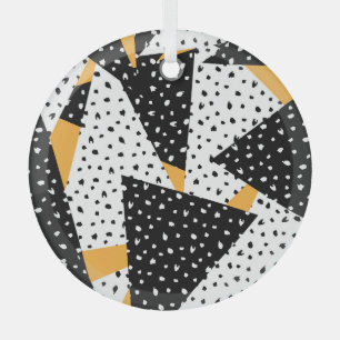 Ornement En Verre Patchwork de points minimaux : noir blanc jaune