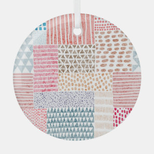 Ornement En Verre Patchwork Style mignon Motif Doodé