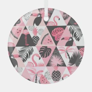 Ornement En Verre Patchwork Tropical : Flamant rose Watermelon Seaml