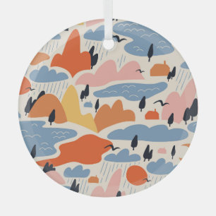 Ornement En Verre Paysage coloré, montagnes, lacs, sans soudure.