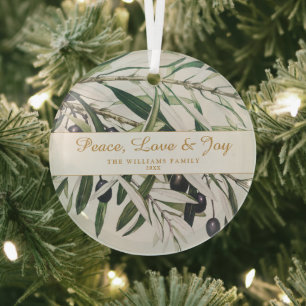 Ornement En Verre Peace Love and Joy Vintage Olive Branch