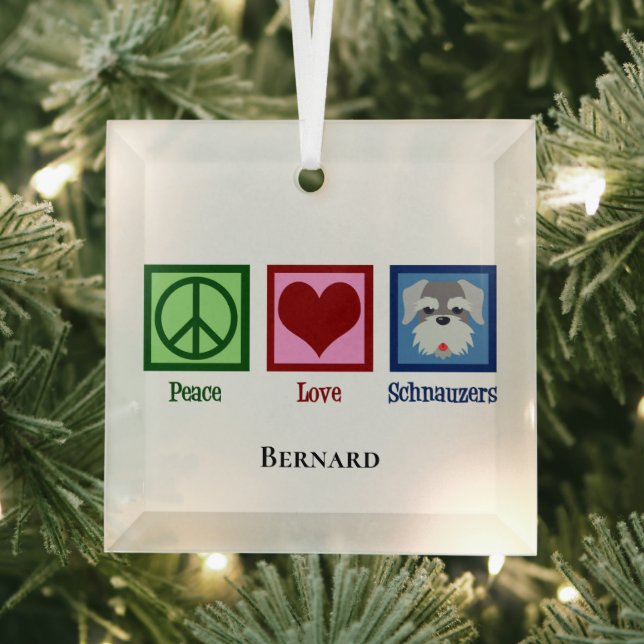 Ornement En Verre Peace Love Schnauzers mignon Noël personnalisé (Insitu)
