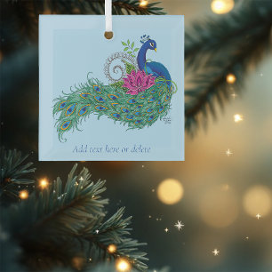 Ornement En Verre Peacock Blue Lotus Fleur Henné