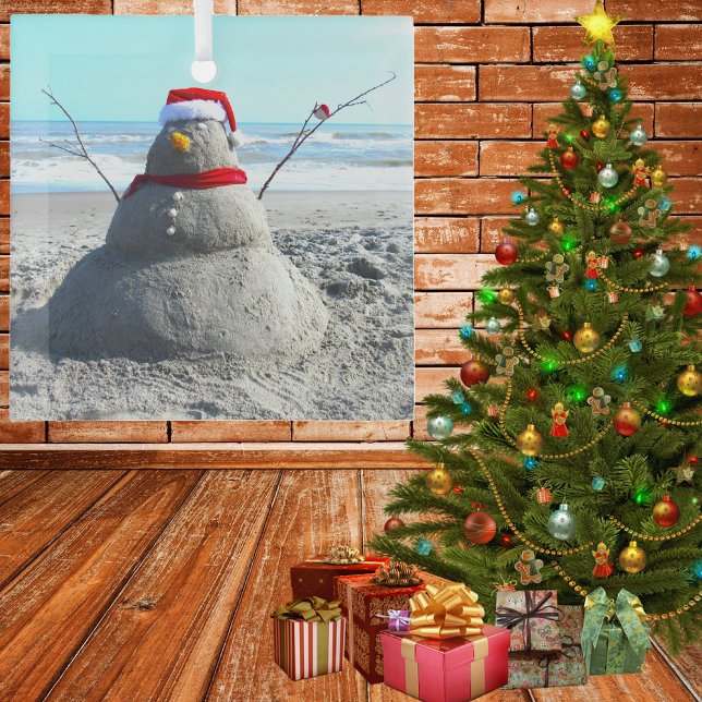 Ornement En Verre Père Noël de plage personnalisée "Snowman" (Créateur téléchargé)