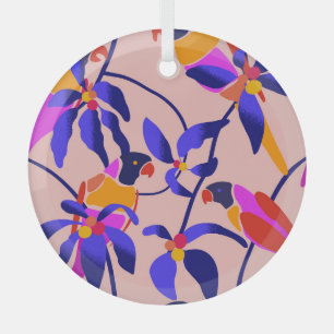 Ornement En Verre Perroquets Vintages roses : Illustration Exotique 