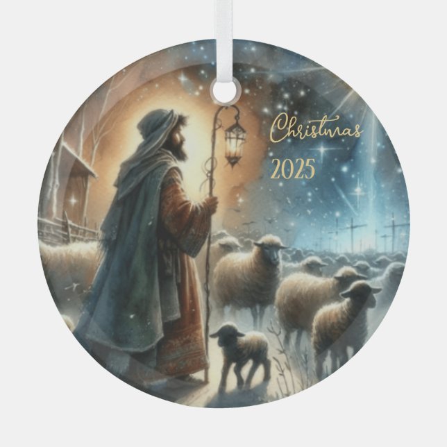 Ornement En Verre Personalized Nativity Shepherd (Recto)