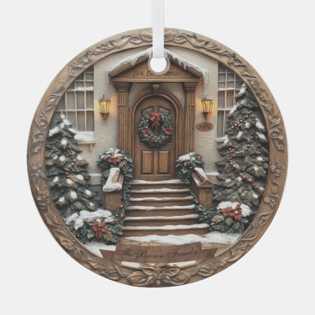 Ornement En Verre Personnalisable (date&nom) beau look sculpté/3D (Recto)