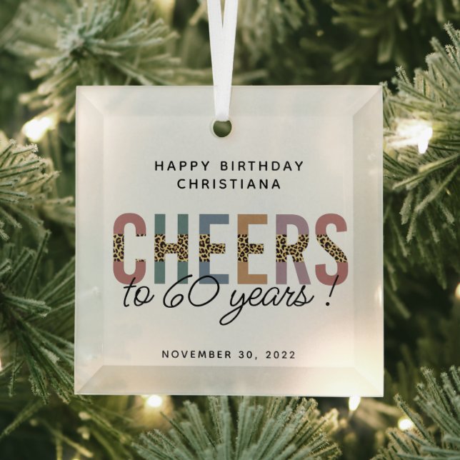 Ornement En Verre Personnalisé Moderne 60e Anniversaire Leopard Typo (Insitu)