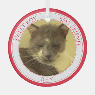 Ornement En Verre PET LOVE Cercle de verre ornement + Texte / Rouge