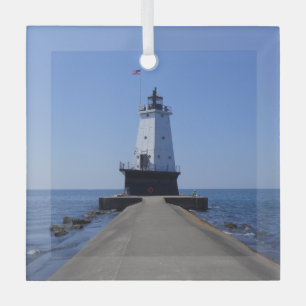 Ornement En Verre Phare de North Pierhead, Ludington, MI