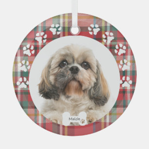 Ornement En Verre Photo de chien personnalisé Noël vacances Shih Tzu