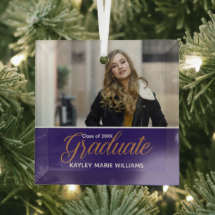 Ornement En Verre Photo de diplômé violet Chic Noël de remise des di