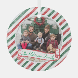 Ornement En Verre Photo de famille de Noël vintage avec paillettes e