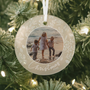 Ornement En Verre Photo de Noël de famille ivoire