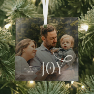 Ornement En Verre Photo de Noël de la famille Joy 