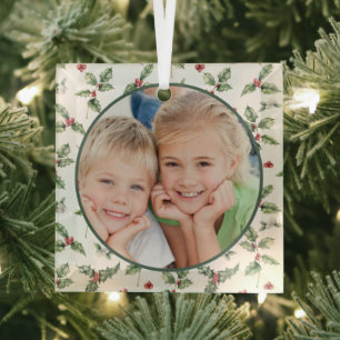 Ornement En Verre Photo de Noël personnalisée Aquarelle Floral G