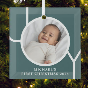 Ornement En Verre Photo de Noël personnalisée pour bébé Vert