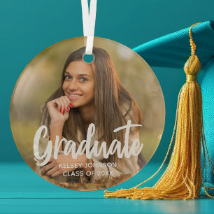 Ornement En Verre Photo de remise de diplôme chic personnalisé 2023 