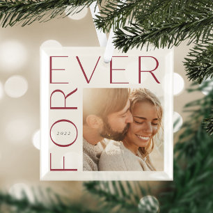Ornement En Verre Photo et année de Forever Couple