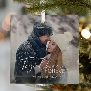 Ornement En Verre Photo minimaliste moderne en couple de Noël