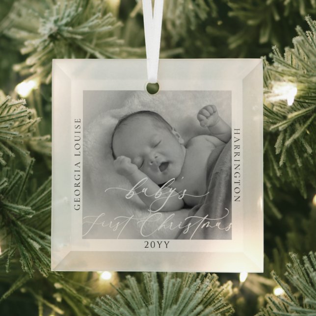Ornement En Verre Photo personnalisée et nom Premier Noël du bébé (Insitu)