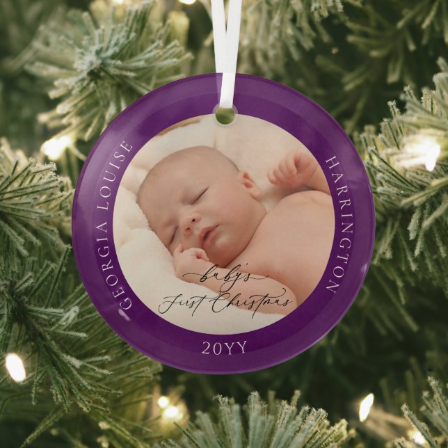 Ornement En Verre Photo personnalisée Nom du bébé Premier Noël pourp (Insitu)