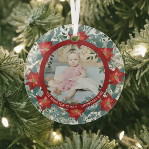 Ornement En Verre Photo Poinsettia personnalisée de Noël