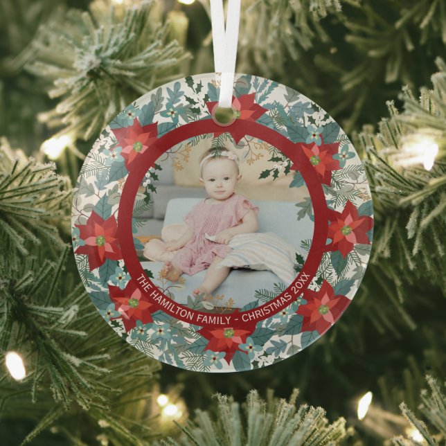 Ornement En Verre Photo Poinsettia personnalisée de Noël (Insitu)
