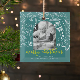 Ornement En Verre Photographie de Noël verte dessinée à la main pour