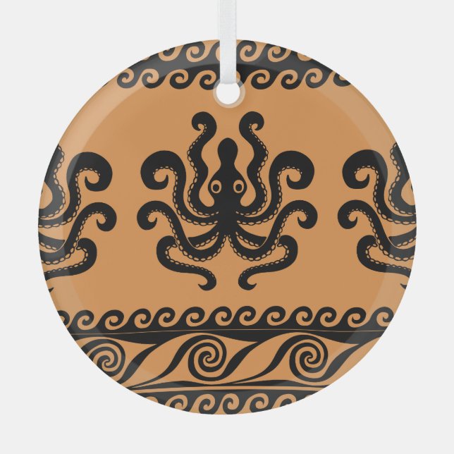 Ornement En Verre Pieuvre grecque ancienne, motif à vagues (Recto)