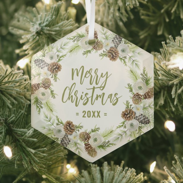 Ornement En Verre Pins floraux verts couronne de Noël (Insitu)