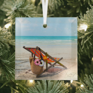 Ornement En Verre Plages tropicales   Chaise de plage sur sable
